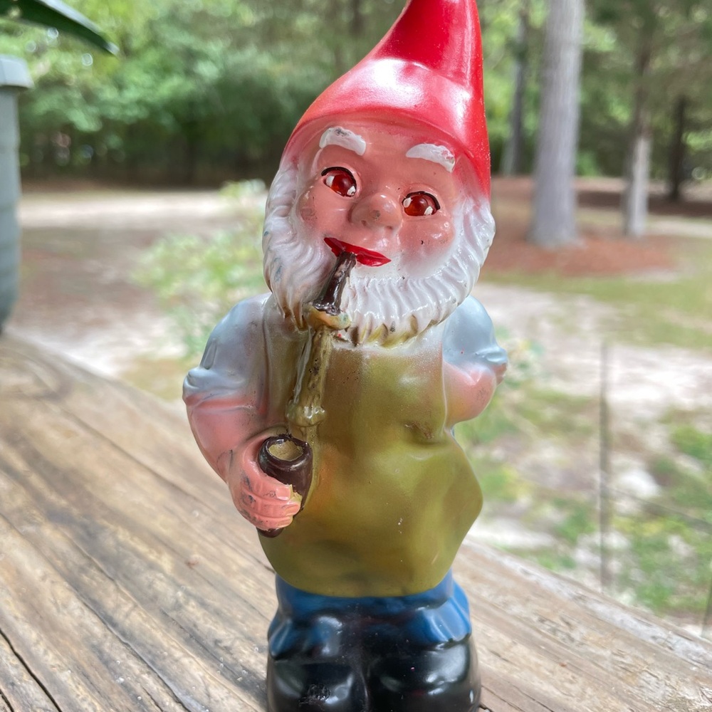 Vtg Mid-Century “Zeho” Hand Painted Hard Rubber Pipe Smoking Garden Gnome